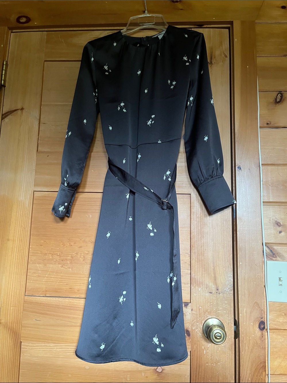 H&M Black Long-Sleeve Floral Tie-Waist Dress